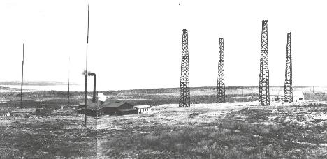 Marconi Towers station circa 1909. The building with the smoke stack is the power house that generated electric power for the station